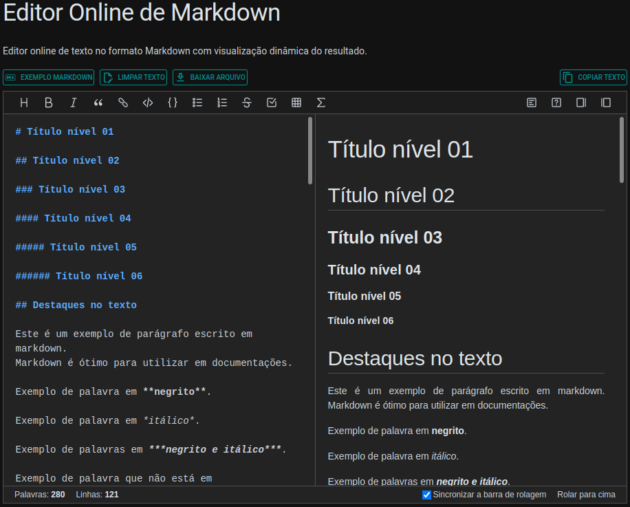 Editor de texto online no formato de markdown